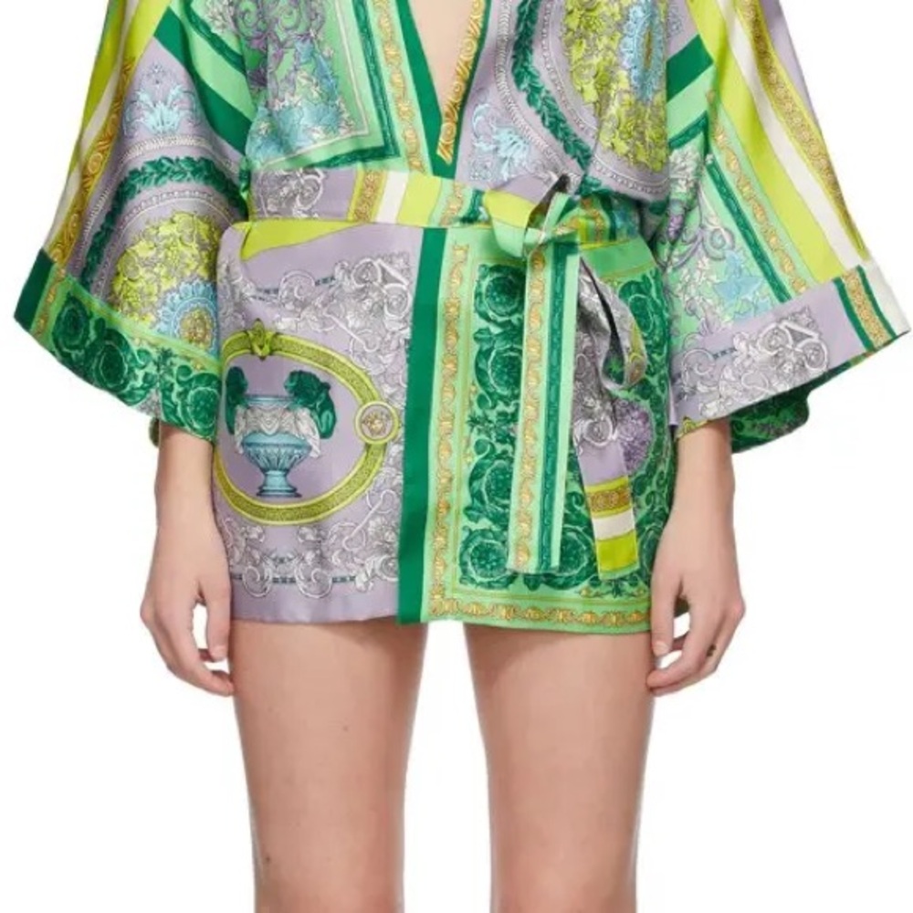 Versace Multicolor Silk Barocco Mosaic Robe
 Green and Purple Kimono size L/4